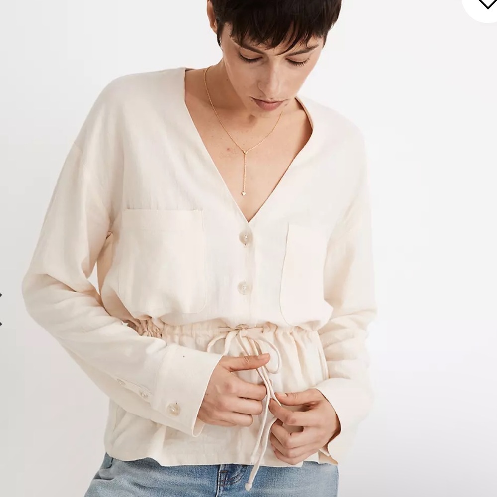MADEWELL Linen Blend Drawstring Peplum top Long Sleeve blouse XS new with tags